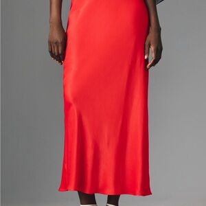 Anthropologie Red Satin Maxi Skirt size S NWT